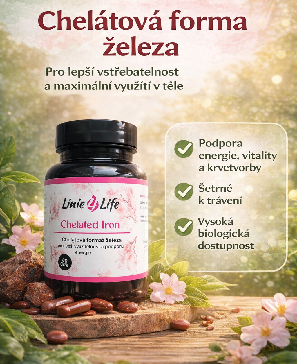 Linie4life Chelated Iron 60 kap. - Chelátové železo, energie, imunita
