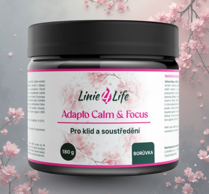 Linie4Life ADAPTO CALM & FOCUS (borůvka) síla adaptogenů, kortizol, psychika, spánek, rychlý účinek, sypký 30 porcí