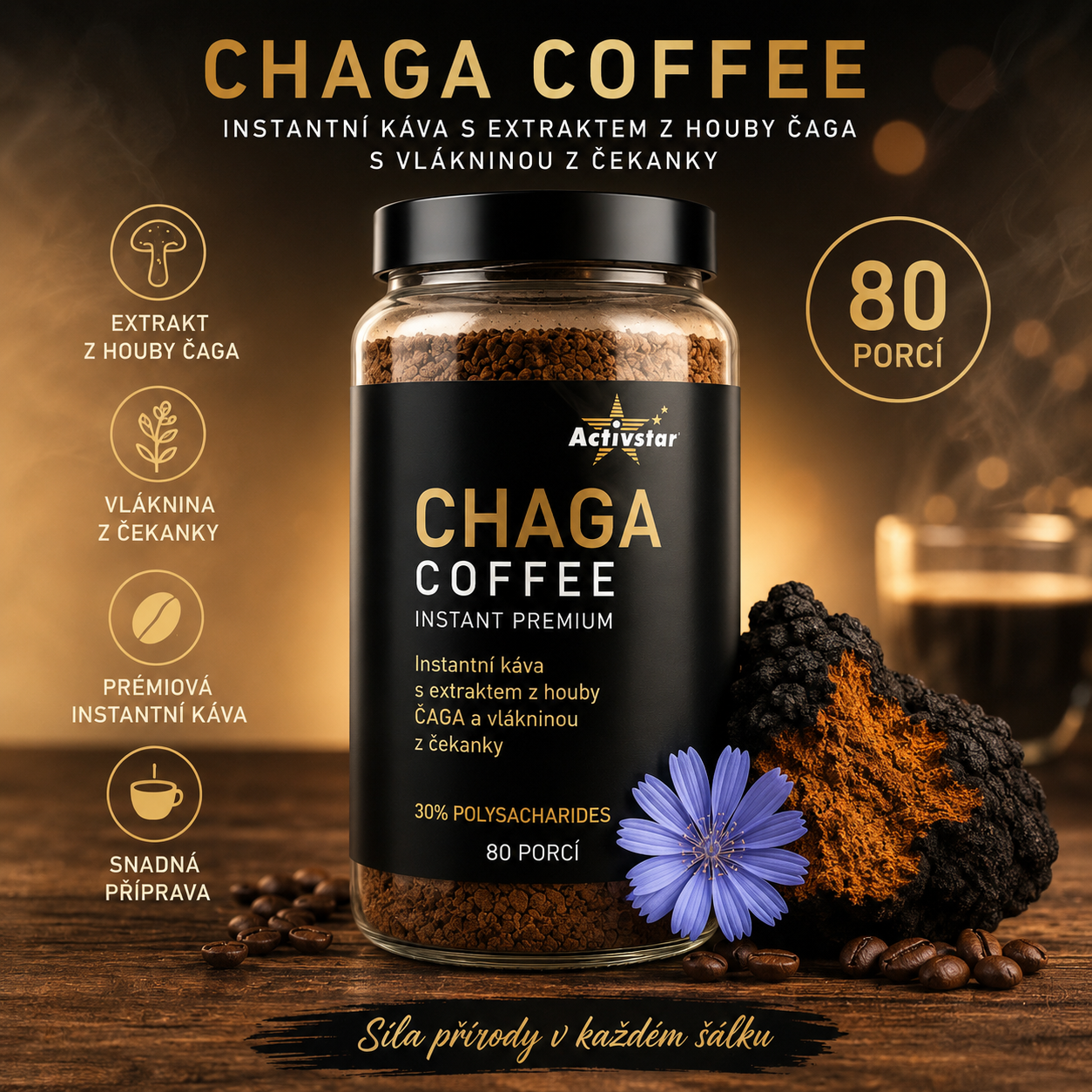 Activ Chaga instantní káva, 80 porcí