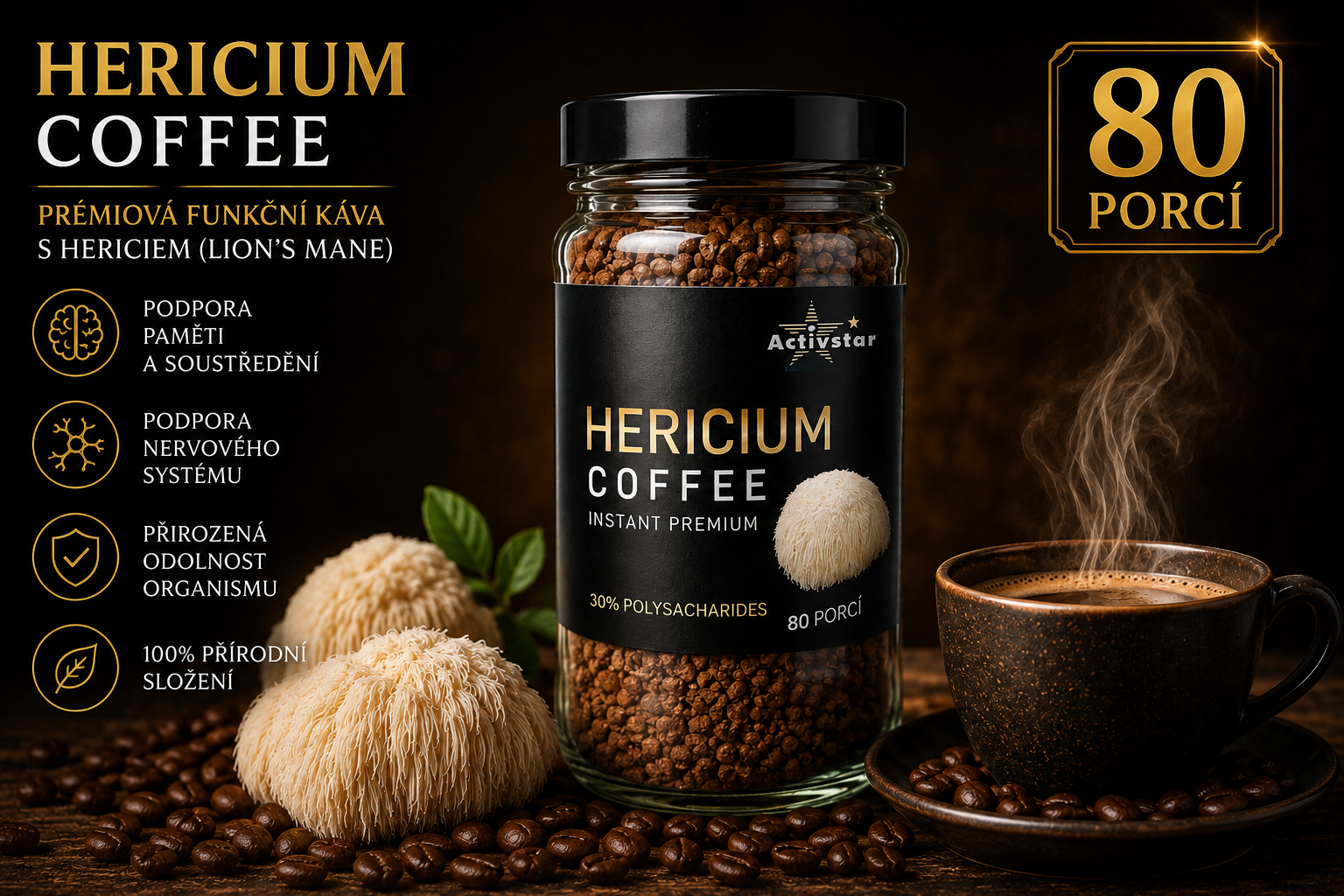 Activ Hericium instantní káva, 80 porcí