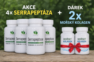 For Long Life 4x Serrapeptáza 60 kapslí  500 000 SPU + DÁREK 2x mořský kolagen