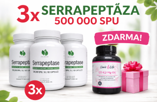 For Long Life 3x Serrapeptáza 500 000 SPU /3x 60 kapslí /+ DÁREK 60 kapslí D3+K2+Mg+B6