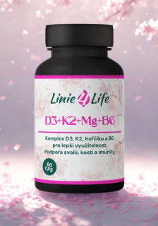 Linie4Life D3+K2+Mg+B6 energie, nervová činnost, kosti, imunita, svaly 60 kapslí